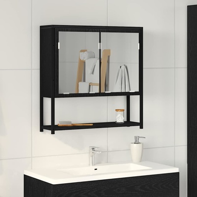 vidaXL Шкаф с огледало Черния дъб 60 x 16 x 60 см Инженерно дърво (862225)