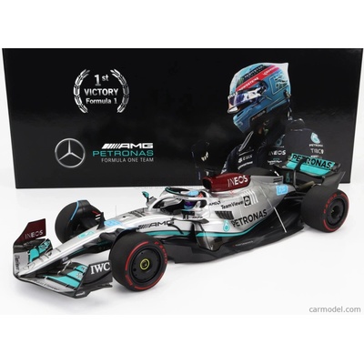 Minichamps Mercedes gp F1 W13e Team Mercedesamg Petronas F1 N 63 prvé víťazstvo v F1 Víťaz Brazilian Gp 2022 George Russel Striebornozelená 1:18
