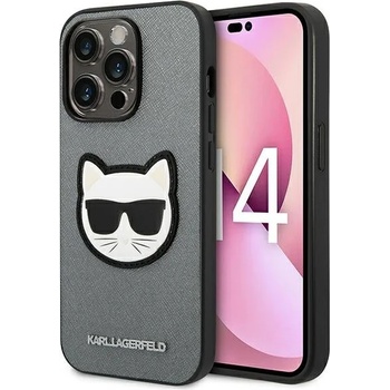 Image 1 of KARL LAGERFELD Кейс Karl Lagerfeld KLHCP14LSAPCHG за iPhone 14 Pro 6.1"", твърд, сребрист / сребрист, Saffiano Choupette Head Patch (KF001139-0)