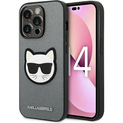 KARL LAGERFELD Кейс Karl Lagerfeld KLHCP14LSAPCHG за iPhone 14 Pro 6.1"", твърд, сребрист / сребрист, Saffiano Choupette Head Patch (KF001139-0)
