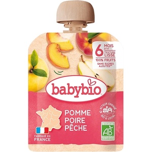 Babybio Био плодов мус Babybio - Ябълка, праскова и круша, 6 м+, 90 g (3288131540016) - baby
