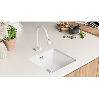 Твоят Стил Бяла гранитна кухненска мивка за вграждане под плот Лондон 50 XXL 460x470 мм