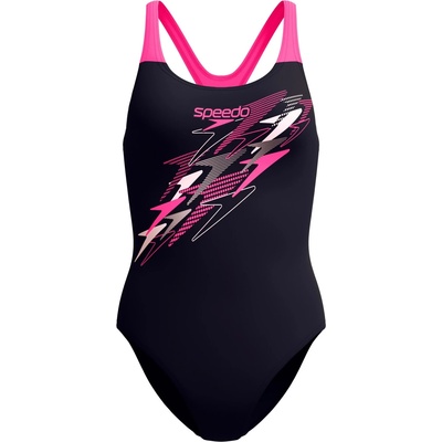 Speedo Дамски бански костюм Speedo Women's Medley Logo Medalist One Piece Swimsuit - Anthracite/Margarita Pink - размер 36 (EU) (150-6093-0113)
