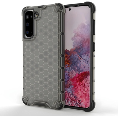 Samsung Honeycomb брониран калъф със силиконова рамка за Samsung Galaxy S21 5G - Черен KP10014
