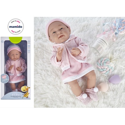 mamido Bobas v ružových šatách s čiapočkou a cumlíkom 35 cm