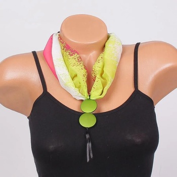 Image 1 of Колие-фишу в розово, зелено и бяло с камъчета