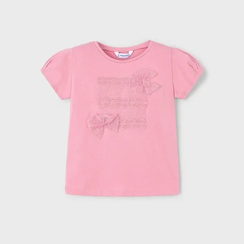 MAYORAL Тениска къс ръкав панделка плумети в бледо розов цвят за мини момиче Майорал