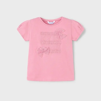 MAYORAL Тениска къс ръкав панделка плумети в бледо розов цвят за мини момиче Майорал