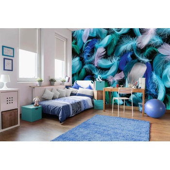 DIMEX ART s. r. o Самозалепваща се флизелинова фототапета синьо-зелени пера 375 x 250 см