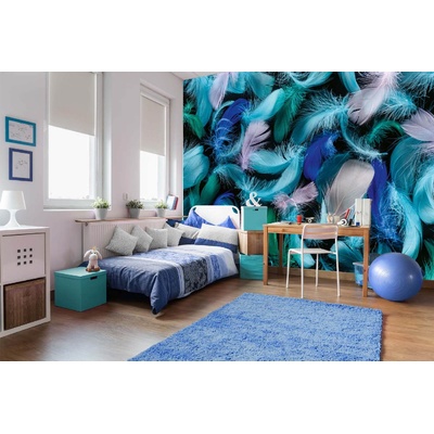 DIMEX ART Самозалепваща се флизелинова фототапета синьо-зелени пера 375 x 250 см