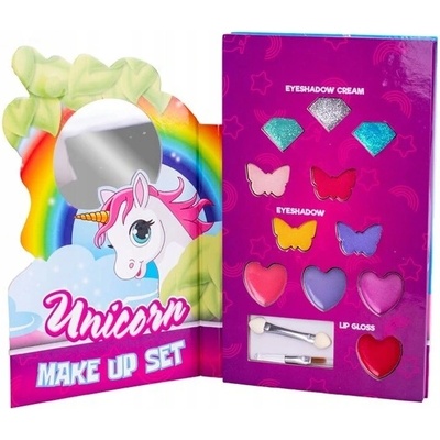 Unicorn make-up paletka s očnými tieňmi 4 ks, trblietkami na oči 3 ks, leskami na pery 4 ks na karte 12 ks v PDQ