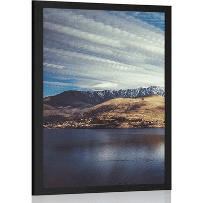 Plakát zapadající slunce nad jezerem - 60x90 black