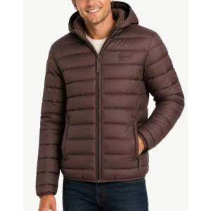 Geographical norway Amichoko Puffer Hoodie Jacket Brown - magazinko