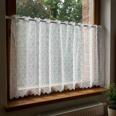 Mantis žakárová vitrážová záclona 570/601, vyšívané květinky, bílá, výška 60cm (v metráži)