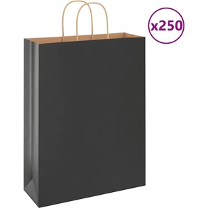 vidaXL Хартиени торбички 250 бр с дръжки черни 32x12x42 см (4101648)