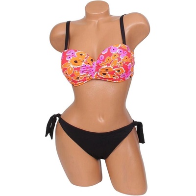 Дамски бански от две части в червено и черно с цветя
