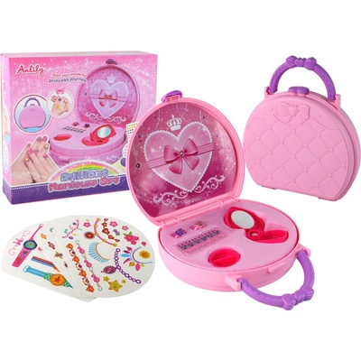 LEAN Toys Kosmetická sada kufřík s prsteny a tetováním růžový dětský set pro malé krásky