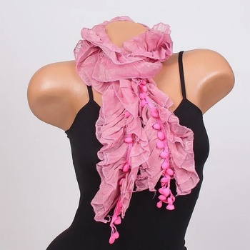 Image 1 of Дамски нежен шал в цвят пепел от рози с топчета