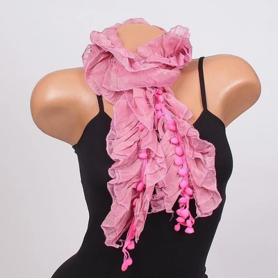 Дамски нежен шал в цвят пепел от рози с топчета