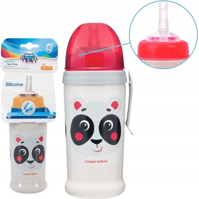 Canpol Babies láhev sportovní s nevylévací slámkou Hello Little béžová 350 ml