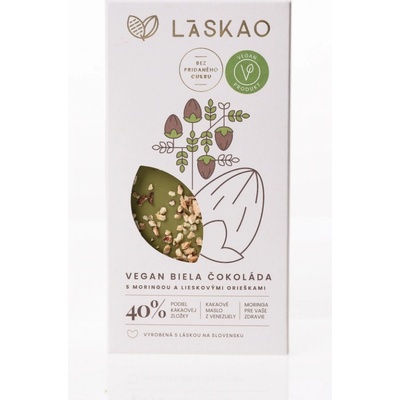 LASKAO VEGAN Biela čokoláda s moringou a lieskovými orieškami 75 g