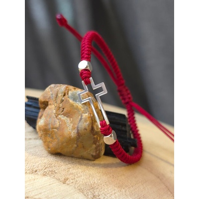 Kathryn' s Bracelets Мъжка плетена гривна с масивен сребърен кръст (МСГ10)