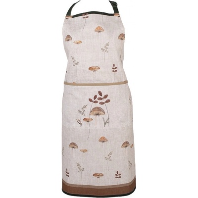 Clayre & Eef Béžová kuchyňská bavlněná zástěra s houbičkami Little Forest Jewels 70x85 cm