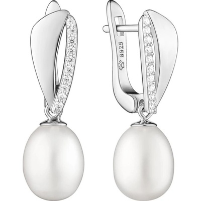 Gaura Pearls stříbrné náušnice s bílou perlou a zirkony SK23369EL/W Bílá