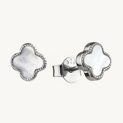 SilveAmo Luxusné strieborné náušnice perleťový štvorlístok malý C2P.1469