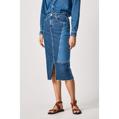 Pepe Jeans džínová sukně Piper Blues midi pouzdrová tmavomodrá