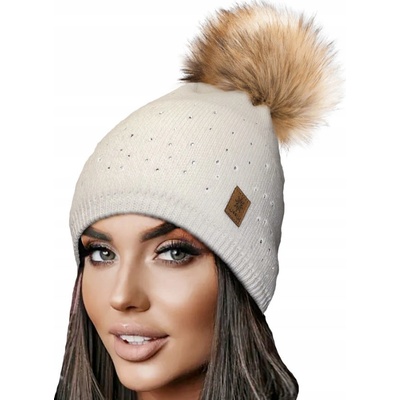 Fashionweek dámská zimní čepice s bambulí flísová podšívka JENOT VERONA krémová