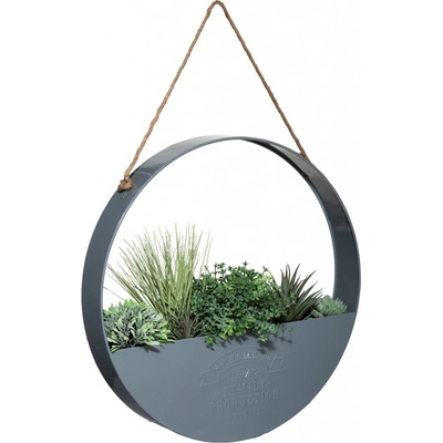 Atmosphera Umělé rostliny, průměr 44 cm, závěsná dekorace v kovovém krytu šedá