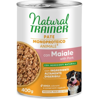 Natural Trainer Pate Monoproteico Medium & Maxi Adult vepřové a celozrnné obiloviny 6 x 400 g