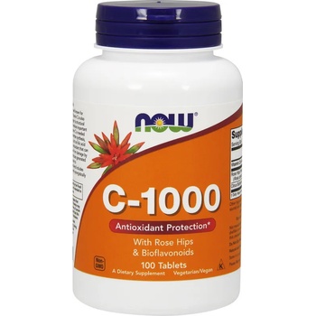 NOW Хранителна добавка витамин Ц с шипки 100мг, Now Foods C-1000 w/ ROSE HIPS & Bioflavonoids, 100 Tabs