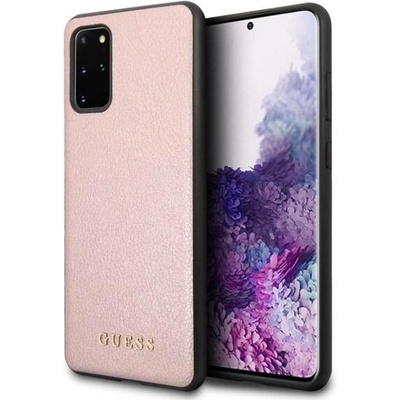 GUESS Iridescent Leather Hard Case - дизайнерски кожен кейс за Samsung Galaxy S20 Plus (розово злато)