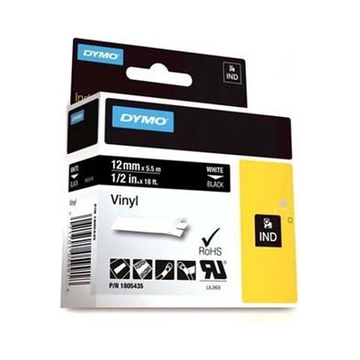 Dymo Rhino 1805435, 12mm x 5,5m, biela tlač/čierný podklad, originálna páska