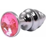 Fantasy by Cottelli Silver small ribbed butt plug with pink crystal