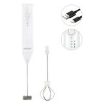 Muhler Мини фрапе миксер Muhler FMX-1010C, 6W, Безжичен, 2 приставки, USB Type-C, 3 скорости, Бял (Type-C) - technomani Миксер за фрапе