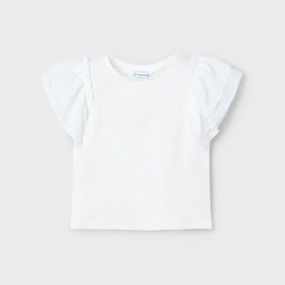 MAYORAL Тениска къс ръкав комбинирана рипс в мръсно бял цвят за мини момиче Майорал