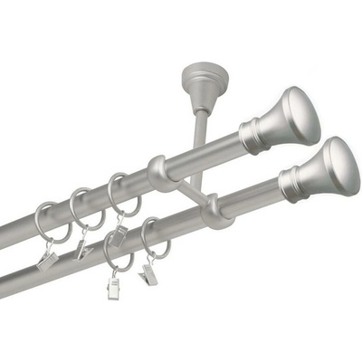 OK-GarnýžeCZ Garnýž kovová dvouřadá 19mm Koloseo double satina 250 cm do stropu / kroužky s žabkou