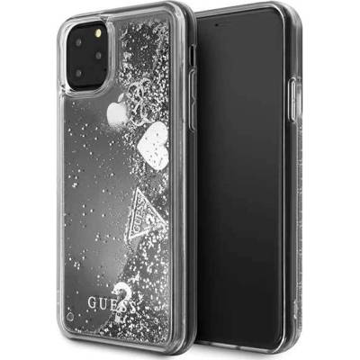 GUESS Glitter Hard Case - дизайнерски кейс с висока защита за iPhone 11 Pro Max (сребрист)