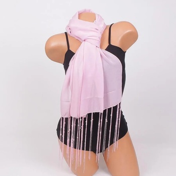 Image 1 of Розов шал с дълги ресни и перлички