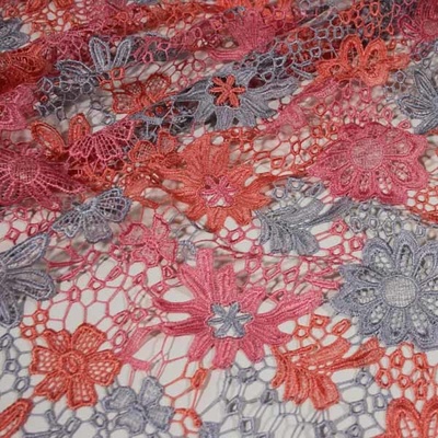 Čipka trojfarebná, oranžovo-ružovo-šedá š.135