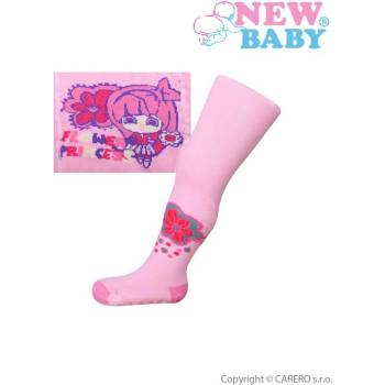 New Baby bavlněné punčocháčky s ABS růžové flower princess