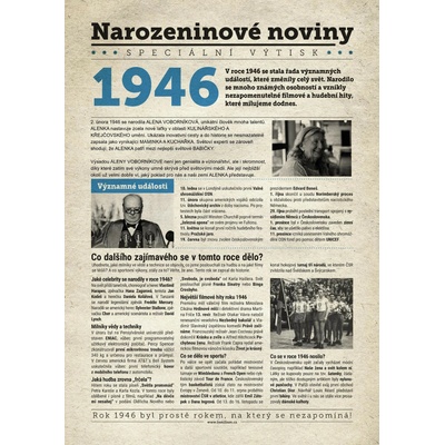 Narozeninové noviny 1946 s vlastní fotografií a textem S textem