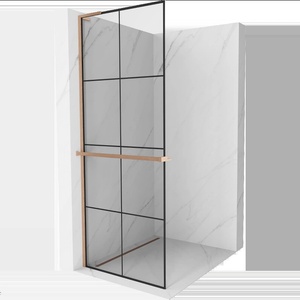 Mexen Kioto+ L душ-преграда с рафт Walk-in 70 x 200 см, черна решетка, четкана мед - 800-070-123-65-77 (800-070-123-65-77)