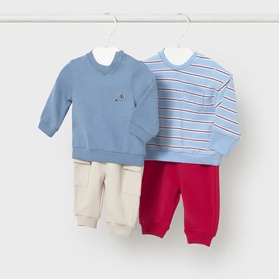 Mayoral Бебешки комплект 2 блузи и 2 панталона в синьо и червено за новородено момче Mayoral