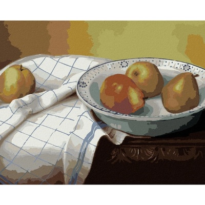 Zuty Malování podle čísel ZÁTIŠÍ HRUŠKY V MISCE A BÍLÁ UTĚRKA PIETER WAGEMANS