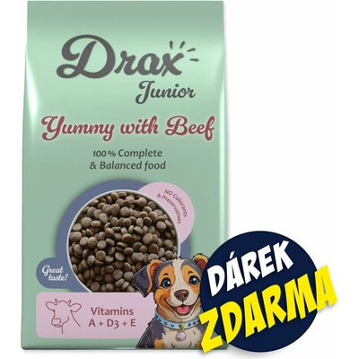 Drax Junior Dog s hovězím 10 kg + 3 kg zdarma