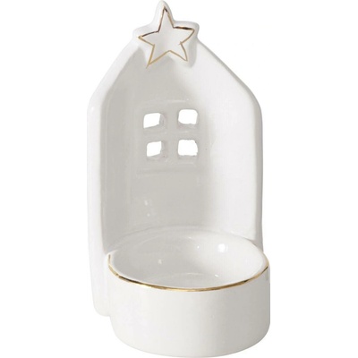 Boltze Home Keramický svícen na tealight VILLE, ve tvaru domečku bílá